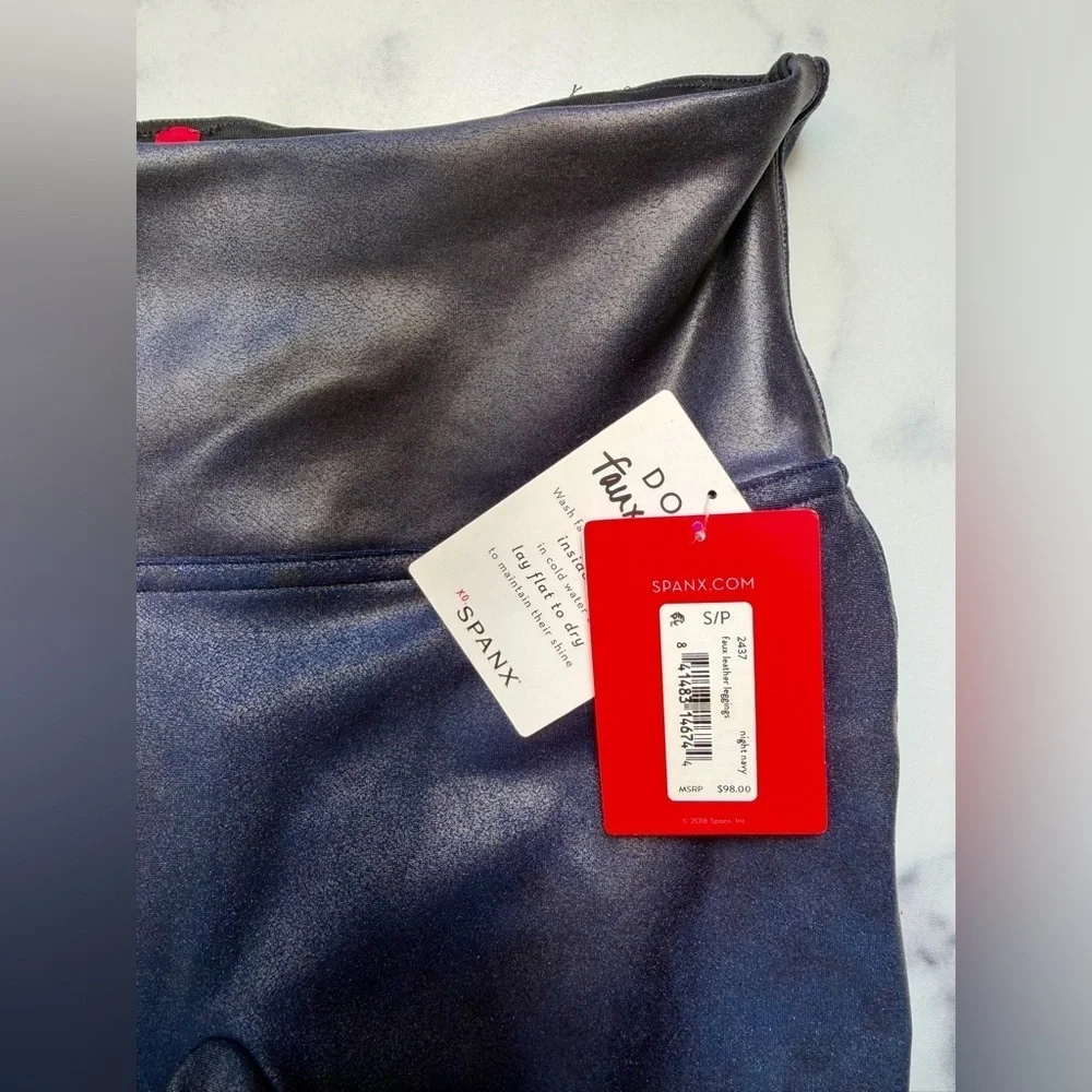 NWT SPANX Faux Leather Leggings – Night Navy – High-Waisted – Small / Petite